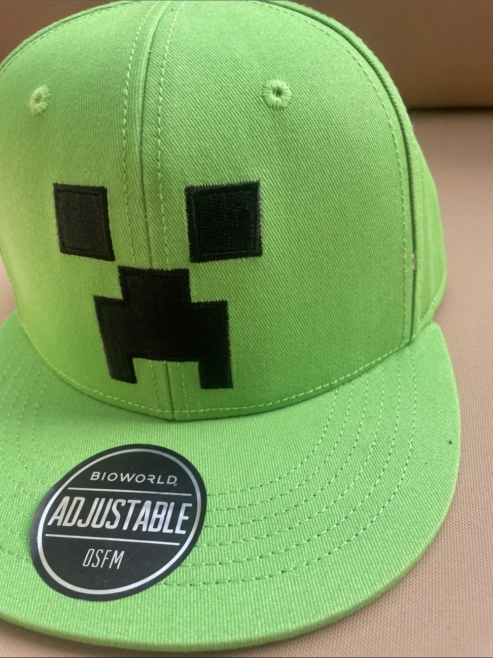 Bioworld Kids Green Creeper Snapback Hat with Black Embroidered Face